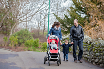 A family walking through the park